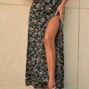 Boho floral high slit maxi skirt